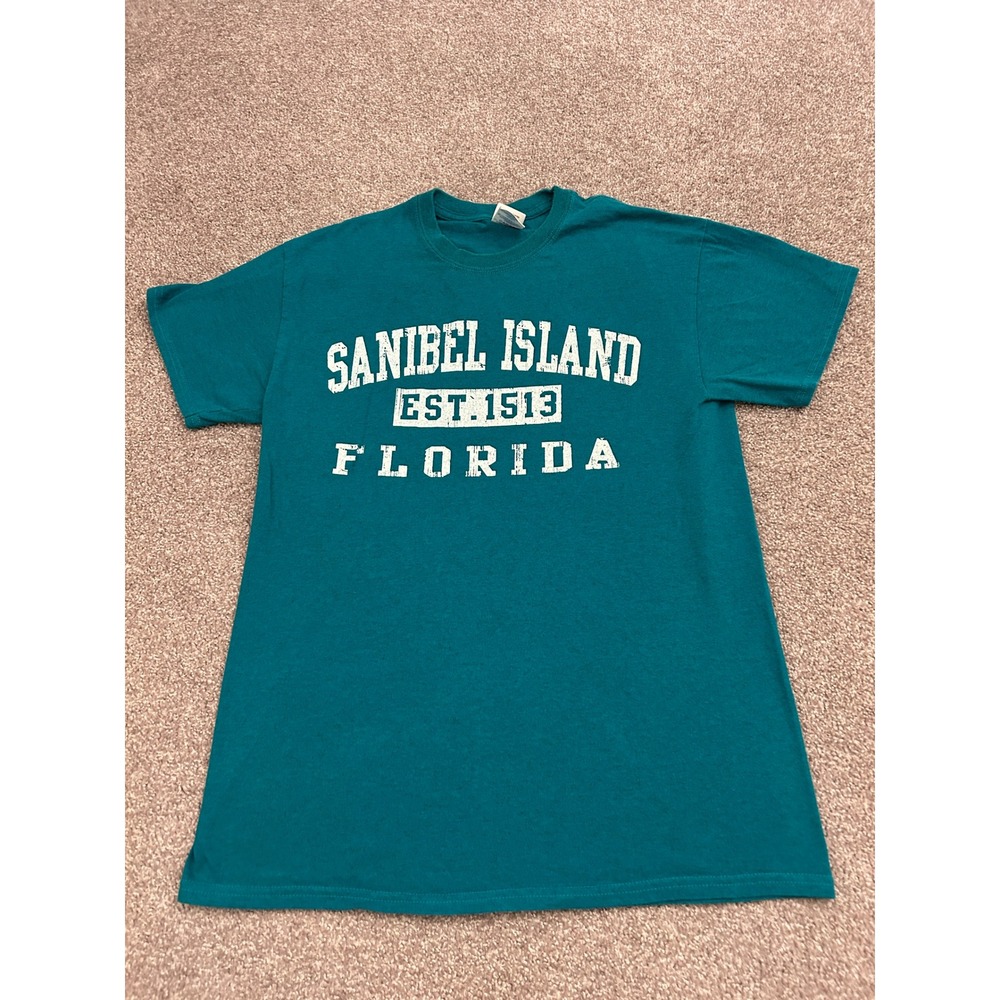 Vacation Sanibel Island T-Shirt Mens Medium Teal Green Excellent Florida Graphic